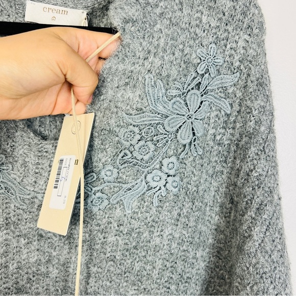 Cream grey Embroidered Knit Pullover Sweater – Oversized Size S - Picture 8 of 13